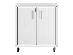 Fortress 31.5" Mobile Garage Cabinet with Shelves in White - Ornate Home