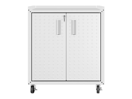 Fortress 31.5" Mobile Garage Cabinet with Shelves in White - Ornate Home