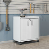 Fortress 31.5" Mobile Garage Cabinet with Shelves in White - Ornate Home