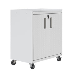 Fortress 31.5" Mobile Garage Cabinet with Shelves in White - Ornate Home