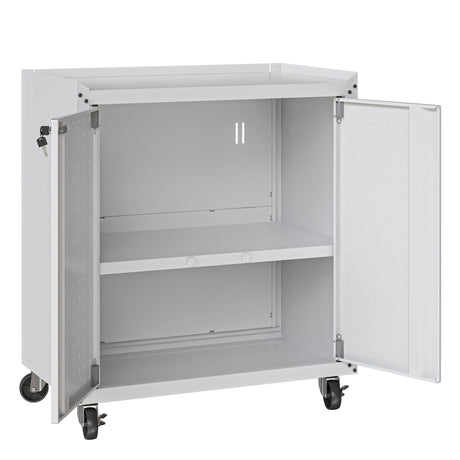 Fortress 31.5" Mobile Garage Cabinet with Shelves in White - Ornate Home
