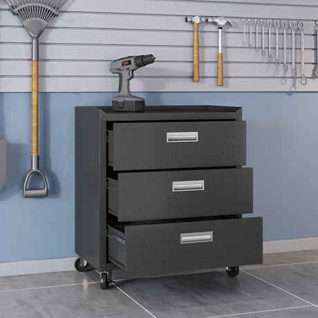 Fortress 31.5" Mobile Garage Chest with Drawers in Charcoal Grey - Ornate Home
