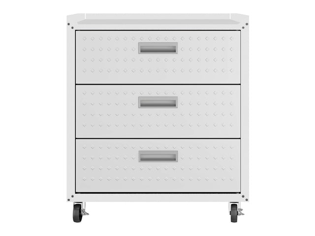 Fortress 31.5" Mobile Garage Chest with Drawers in White - Ornate Home