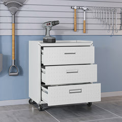 Fortress 31.5" Mobile Garage Chest with Drawers in White - Ornate Home
