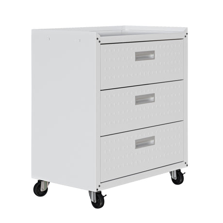 Fortress 31.5" Mobile Garage Chest with Drawers in White - Ornate Home