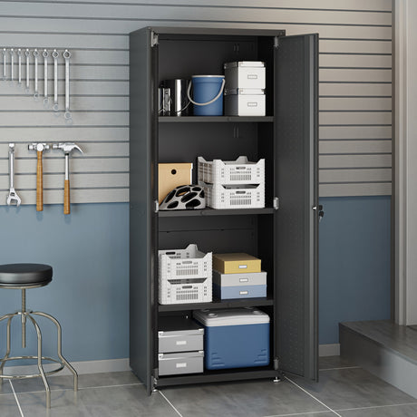 Fortress 74.8" Tall Garage Cabinet in Charcoal Grey - Ornate Home