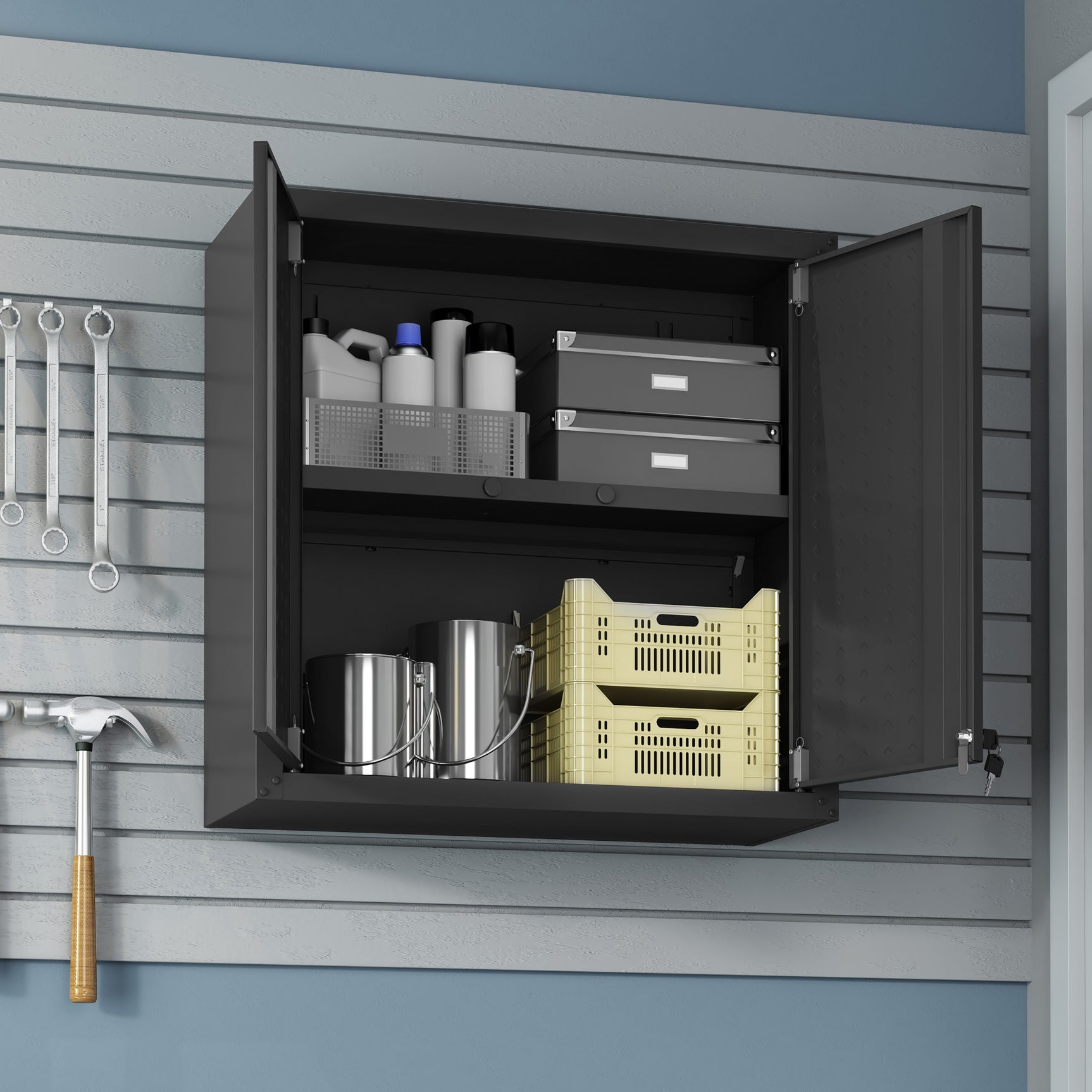Fortress Floating Garage Cabinet in Charcoal Grey - Ornate Home