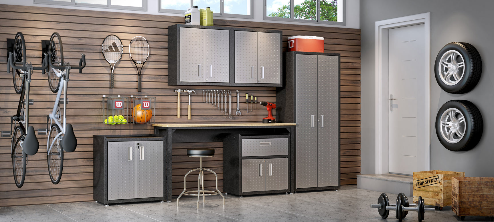 Fortress Floating Garage Cabinet in Grey (set of 2) - Ornate Home