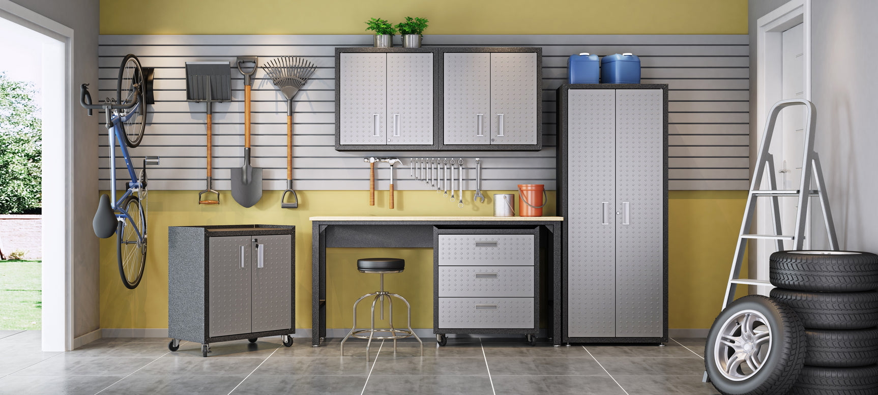 Fortress Garage Table in Natural Wood in Steel - Ornate Home