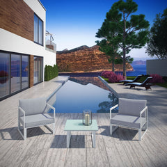 Fortuna White/Gray 3 Piece Outdoor Patio Sectional Sofa Set - Ornate Home