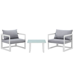Fortuna White/Gray 3 Piece Outdoor Patio Sectional Sofa Set - Ornate Home