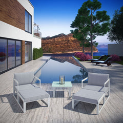 Fortuna White/Gray 5 Piece Outdoor Patio Sectional Sofa Set - Ornate Home
