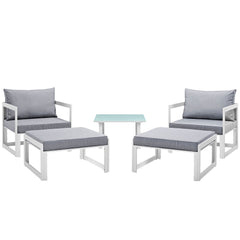Fortuna White/Gray 5 Piece Outdoor Patio Sectional Sofa Set - Ornate Home
