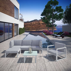 Fortuna White/Gray 6 Piece Outdoor Patio Sectional Sofa Set - 60x120" - Ornate Home