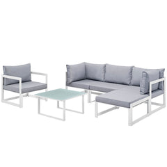 Fortuna White/Gray 6 Piece Outdoor Patio Sectional Sofa Set - 60x120" - Ornate Home
