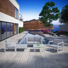 Fortuna White/Gray 6 Piece Outdoor Patio Sectional Sofa Set - 60x120x32.5" - Ornate Home