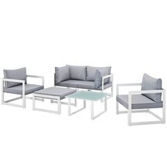 Fortuna White/Gray 6 Piece Outdoor Patio Sectional Sofa Set - 60x120x32.5" - Ornate Home