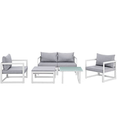 Fortuna White/Gray 6 Piece Outdoor Patio Sectional Sofa Set - 60x120x32.5" - Ornate Home