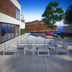 Fortuna White/Gray 8 Piece Outdoor Patio Sectional Sofa Set - 60x180" - Ornate Home
