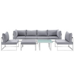 Fortuna White/Gray 8 Piece Outdoor Patio Sectional Sofa Set - 60x180" - Ornate Home