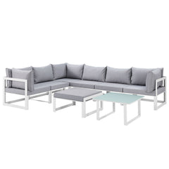 Fortuna White/Gray 8 Piece Outdoor Patio Sectional Sofa Set - 90x120" - Ornate Home