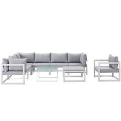 Fortuna White/Gray 9 Piece Outdoor Patio Sectional Sofa Set - Ornate Home