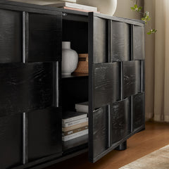 Foundry Black 71" Woven Design Buffet Storage Cabinet - Ornate Home