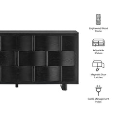 Foundry Black 71" Woven Design Buffet Storage Cabinet - Ornate Home