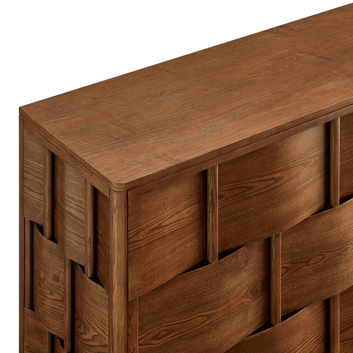 Foundry Walnut 71" Woven Design Buffet Storage Cabinet - Ornate Home