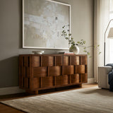 Foundry Walnut 71" Woven Design Buffet Storage Cabinet - Ornate Home