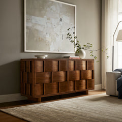 Foundry Walnut 71" Woven Design Buffet Storage Cabinet - Ornate Home