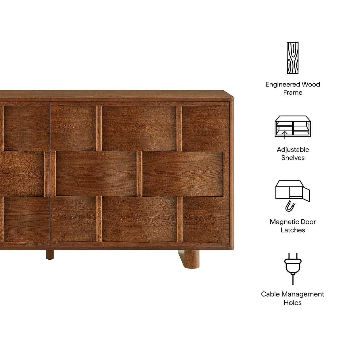 Foundry Walnut 71" Woven Design Buffet Storage Cabinet - Ornate Home