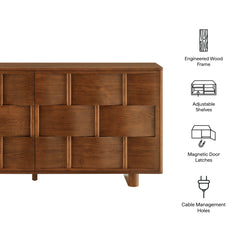 Foundry Walnut 71" Woven Design Buffet Storage Cabinet - Ornate Home