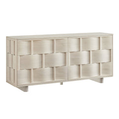 Foundry White Wash 71" Woven Design Buffet Storage Cabinet - Ornate Home
