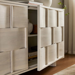 Foundry White Wash 71" Woven Design Buffet Storage Cabinet - Ornate Home