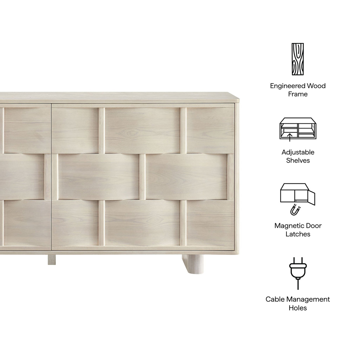 Foundry White Wash 71" Woven Design Buffet Storage Cabinet - Ornate Home