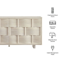 Foundry White Wash 71" Woven Design Buffet Storage Cabinet - Ornate Home