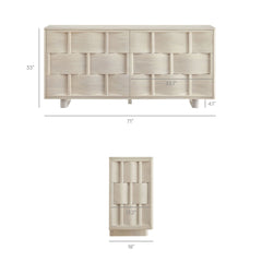 Foundry White Wash 71" Woven Design Buffet Storage Cabinet - Ornate Home