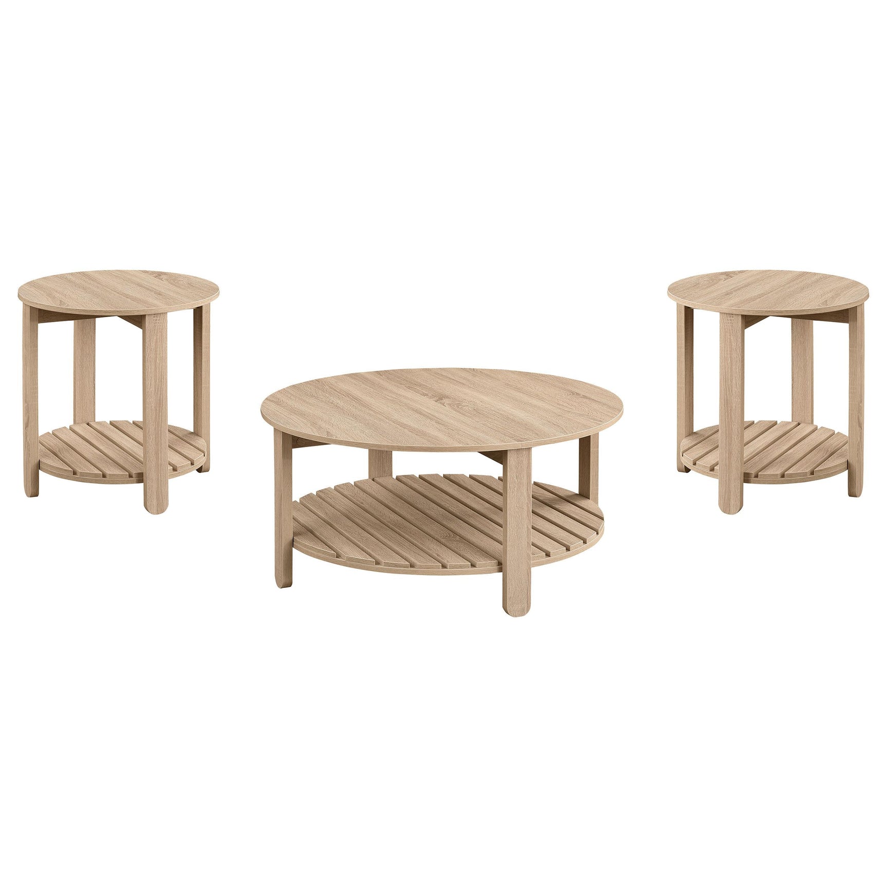 Fowler Natural 3-piece Round Coffee and End Table Set - Ornate Home
