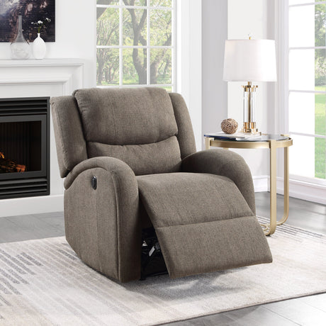 Foxcroft Brown Chenille Power Reclining Chair - Ornate Home