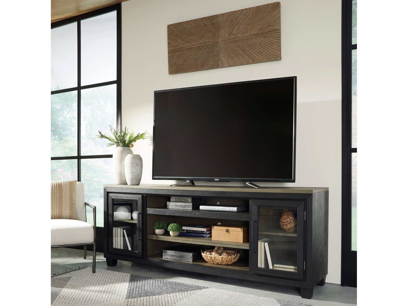 Foyland Black & Brown 83" TV Stand (Online Special Price) - Ornate Home