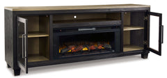Foyland Black & Brown 83" TV Stand w/ Electric Fireplace Insert - Ornate Home