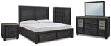 Foyland Black/Brown Cal King Panel Storage Bedroom Set with Dresser, Mirror, Chest and Nightstand - Ornate Home