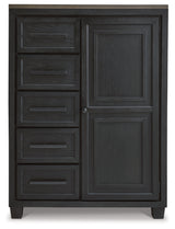 Foyland Black/Brown Cal King Panel Storage Bedroom Set with Dresser, Mirror, Chest and Nightstand - Ornate Home