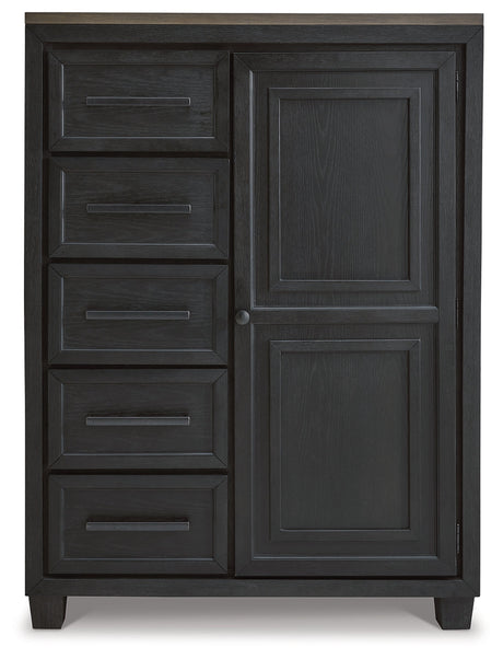 Foyland Black/Brown Cal King Panel Storage Bedroom Set with Dresser, Mirror, Chest and Nightstand - Ornate Home