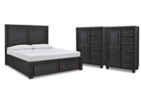Foyland Black/Brown King Panel Storage Bedroom Set with 2 Chests - Ornate Home