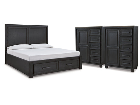 Foyland Black/Brown King Panel Storage Bedroom Set with 2 Chests - Ornate Home