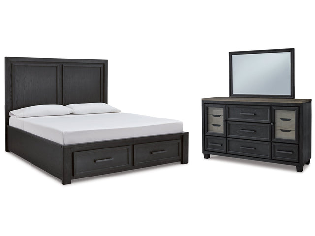 Foyland California King Panel Storage Bedroom Set with Dresser and Mirror - Ornate Home