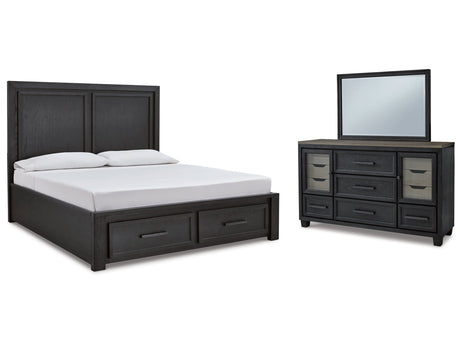 Foyland King Panel Storage Bedroom Set with Dresser and Mirror - Ornate Home