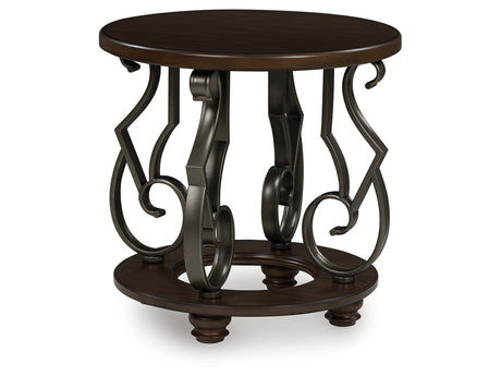 Frallyn Dark Brown Round End Table - Ornate Home
